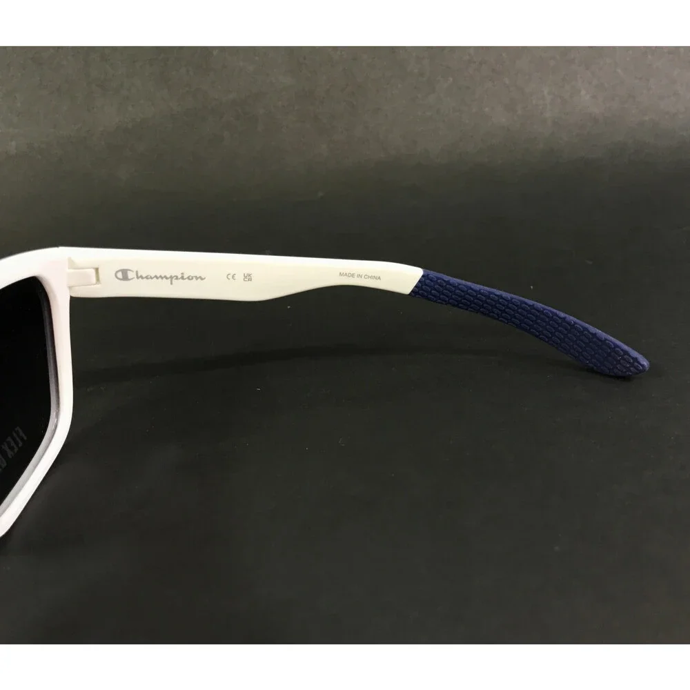 Champion Sunglasses AMP C03 White Square Frames with Dark Grey Polarized Lenses